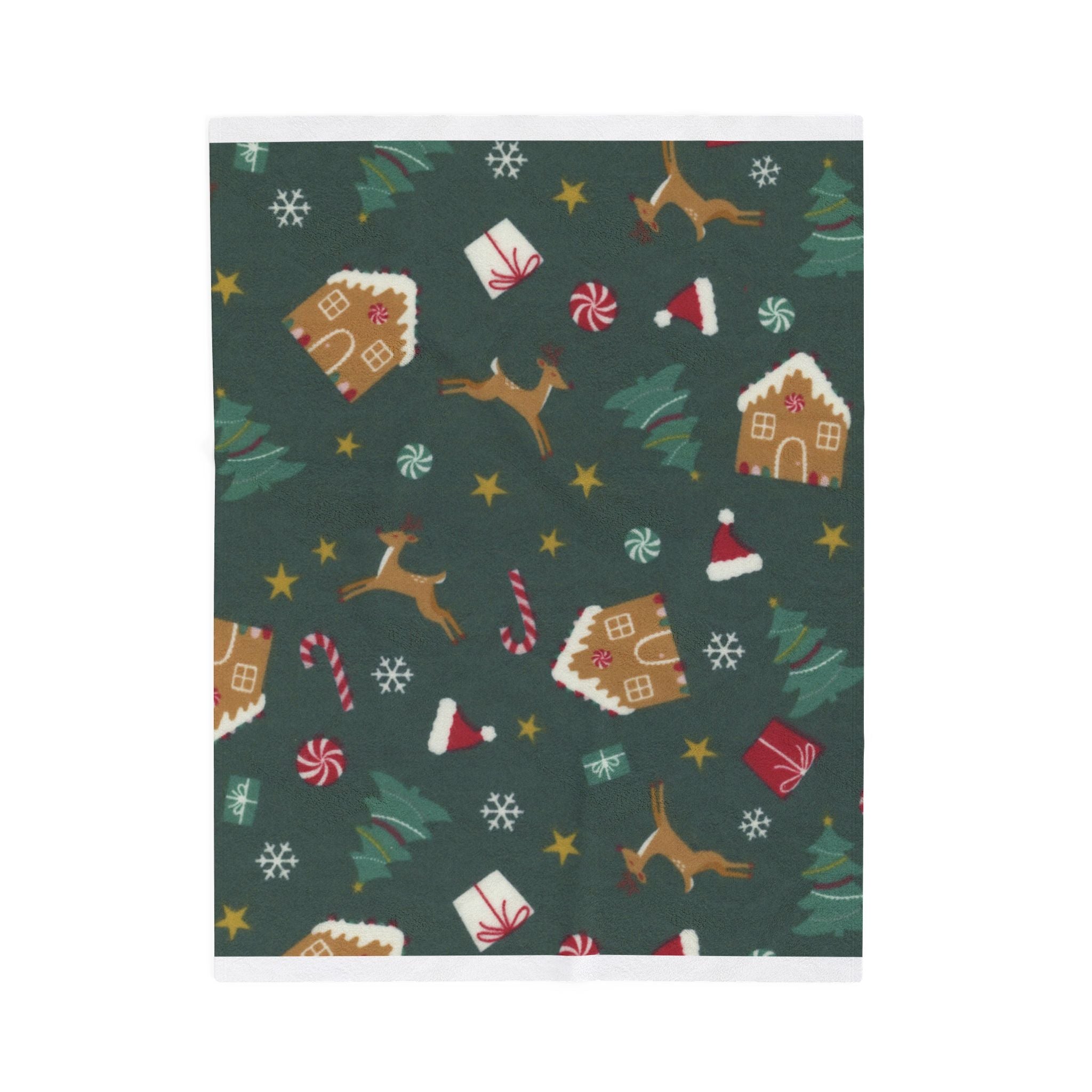 Cozy Holiday Velveteen Plush Blanket - Festive Reindeer & Gingerbread Design, Perfect for Christmas Decor, Gift, and Snuggling