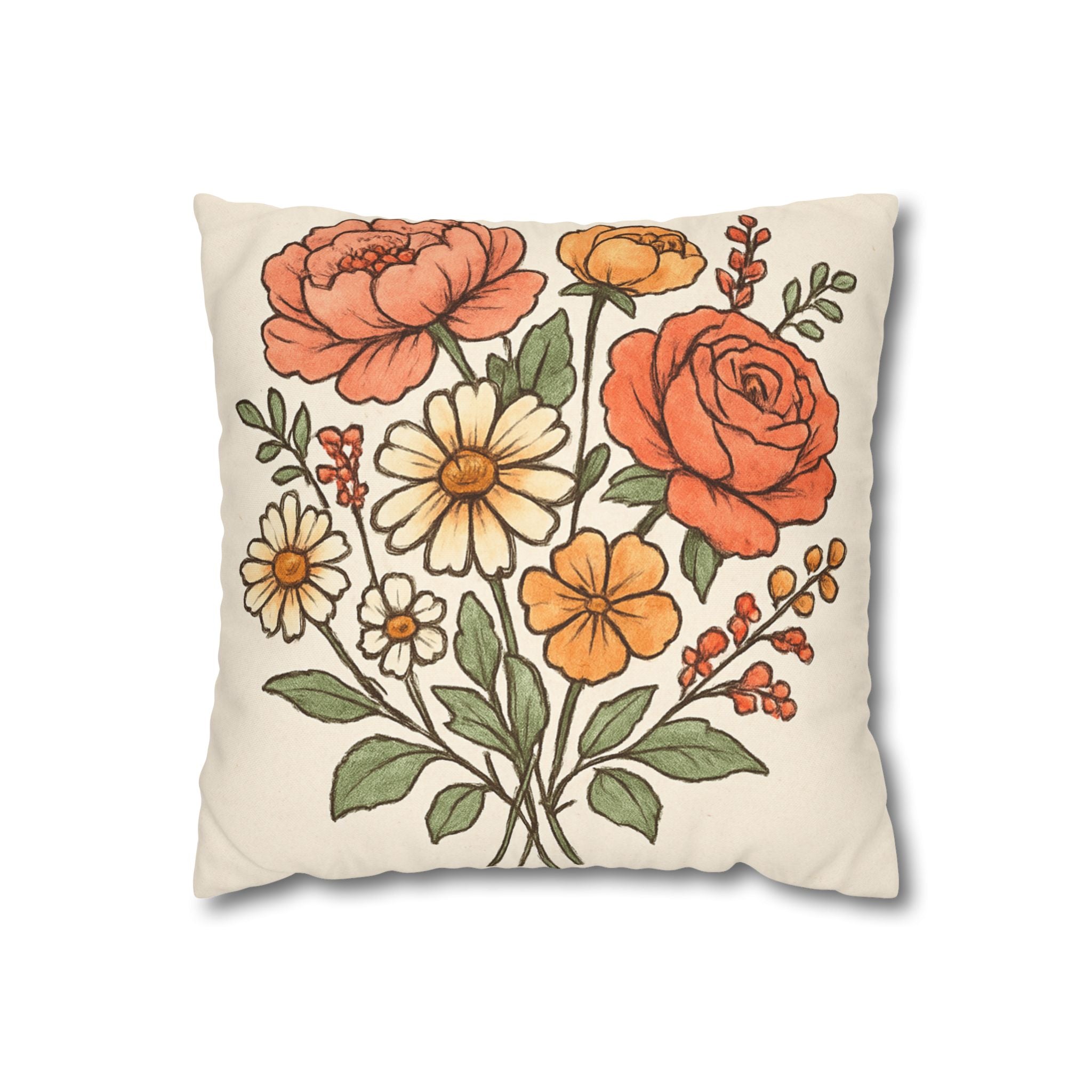 Bohemian Floral Pillowcase, Cozy Home Decor, Gift for Flower Lovers, Decorative Cushion Cover, Spring Vibes, Mother's Day