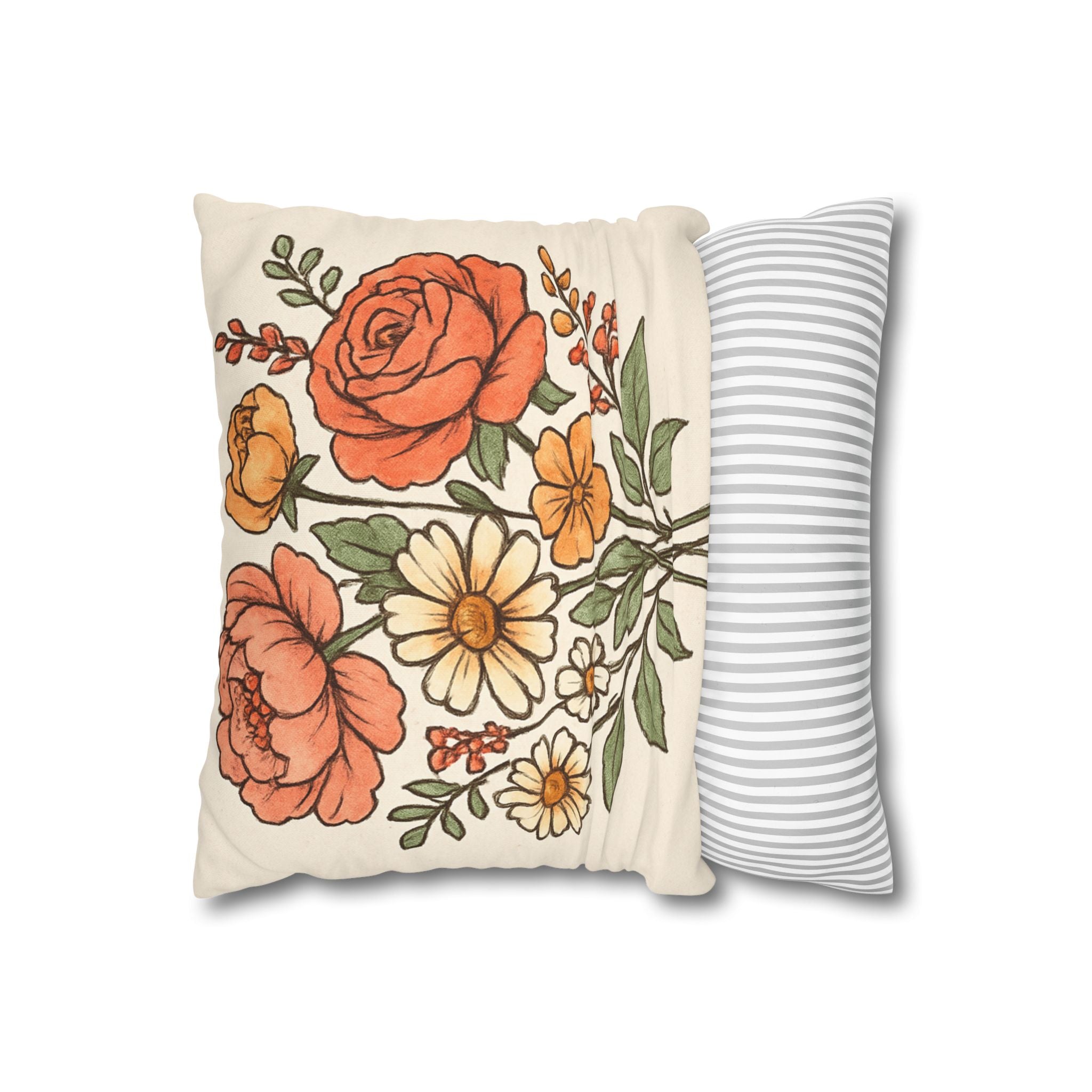Bohemian Floral Pillowcase, Cozy Home Decor, Gift for Flower Lovers, Decorative Cushion Cover, Spring Vibes, Mother's Day