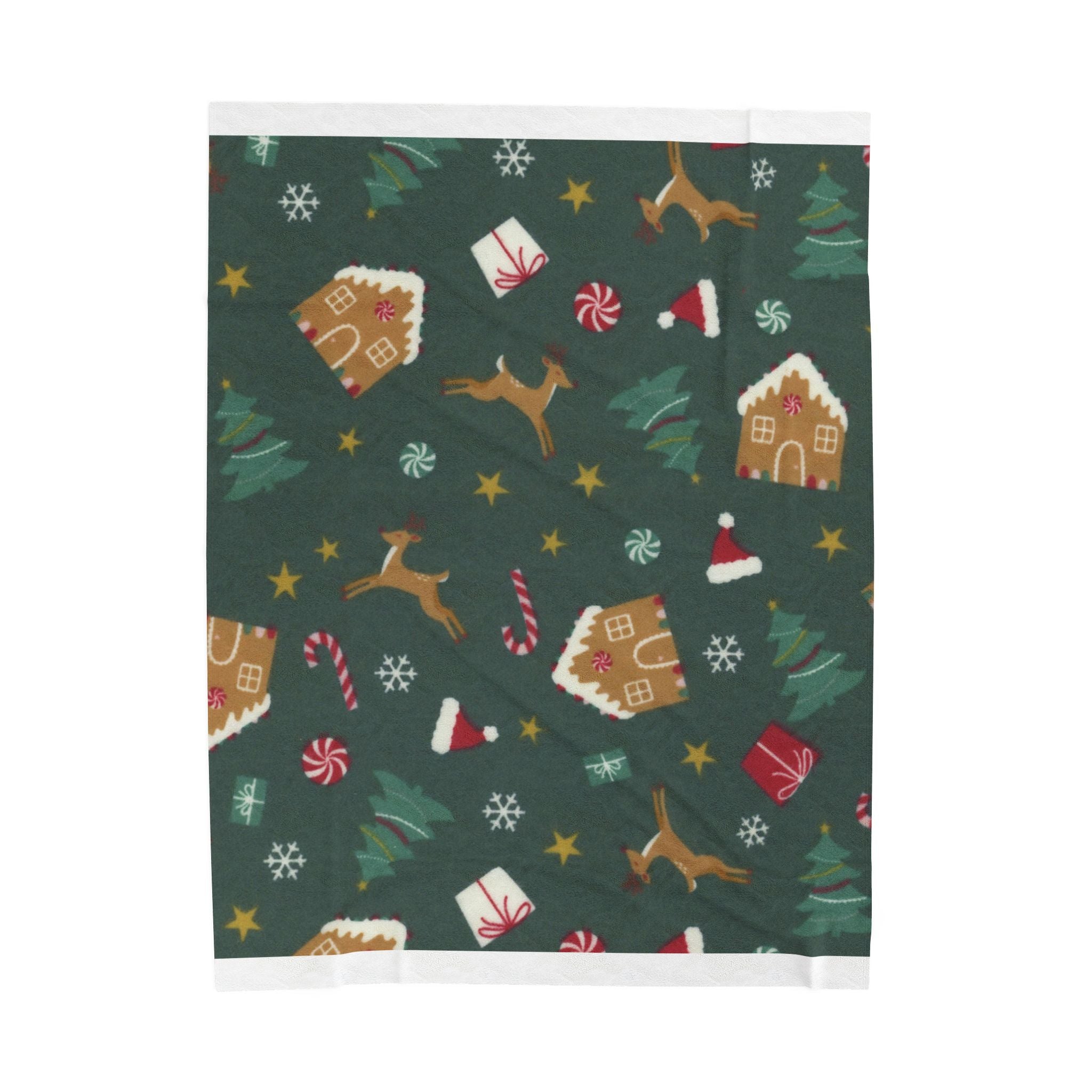Cozy Holiday Velveteen Plush Blanket - Festive Reindeer & Gingerbread Design, Perfect for Christmas Decor, Gift, and Snuggling