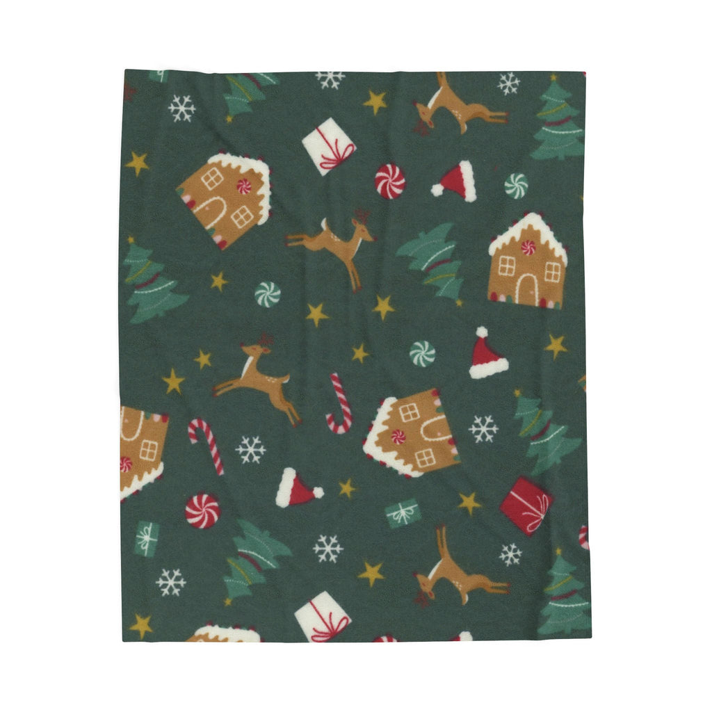 Cozy Holiday Velveteen Plush Blanket - Festive Reindeer & Gingerbread Design, Perfect for Christmas Decor, Gift, and Snuggling